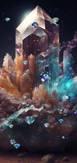 Fantasy artwork featuring vibrant, mystical crystals and swirling magical energies.