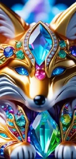 Colorful crystal fox with gems, vibrant fantasy art.