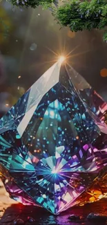 Multicolored sparkling crystal gem in nature.