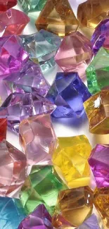 Vibrant and colorful crystal gemstones arranged intricately for wallpaper.