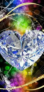 Heart-shaped crystal with colorful, vibrant background.