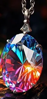 Vibrant crystal pendant with colorful reflections.