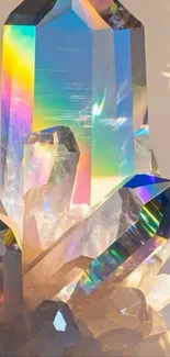 Vibrant crystal prism emitting rainbow colors.