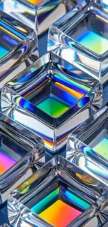 Colorful reflective crystal cubes wallpaper with rainbow hues.