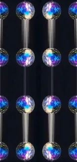 Colorful crystal spheres on dark backdrop.