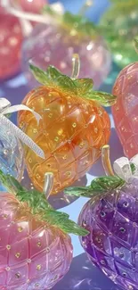 Colorful crystal strawberries with artistic design.