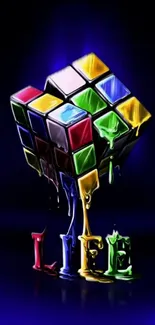 Colorful melting cube with word 'life' below.