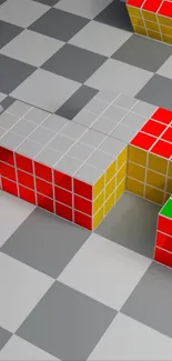 Colorful checkerboard cube pattern wallpaper.