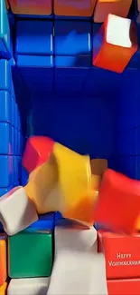 Colorful cubes creating a 3D pattern wallpaper for mobile.