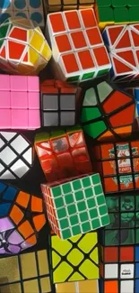 Various colorful Rubik's cubes scattered artfully.
