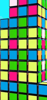 Colorful cubes stacked in a vibrant pattern.