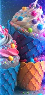 Colorful cupcakes with sprinkles wallpaper.