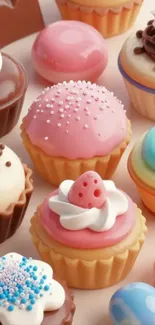 A vibrant assortment of colorful cupcakes in various designs.