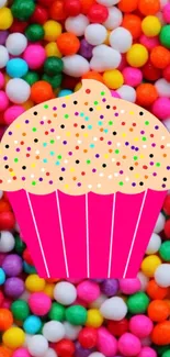 Cupcake wallpaper with colorful candy background for phones.