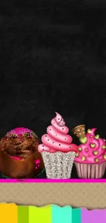 Colorful cupcake art wallpaper with vibrant designs and chocolate details.