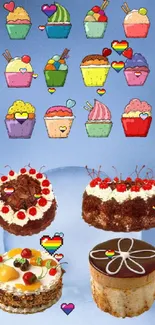 Colorful cupcake and cake mobile wallpaper art