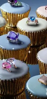 Luxurious cupcakes topped with sparkling gems.