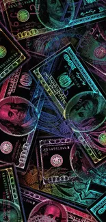 Vibrant and colorful banknotes mobile wallpaper.