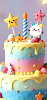 Colorful pastel cake with star decorations.