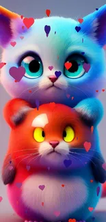 Colorful fantasy cats mobile wallpaper with cute expressions.