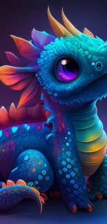 Adorable blue dragon with vibrant colors and digital fantasy art style.