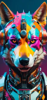 Futuristic cybernetic animal with vibrant colors and mechanical design.