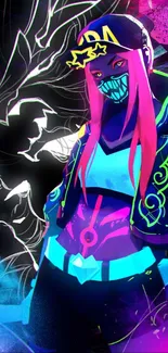 Colorful cyberpunk art wallpaper with neon and dynamic character.