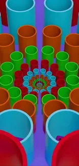 Colorful 3D cylinders forming a geometric pattern wallpaper