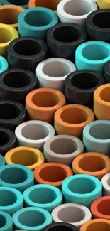 Vibrant colorful cylinders abstract pattern wallpaper.
