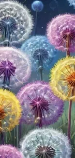 Colorful dandelions in a whimsical mobile wallpaper design.