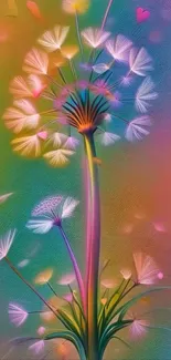 Colorful abstract dandelion with vibrant hues.