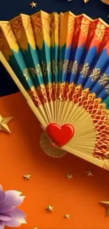 Colorful fan art with floral accents and stars