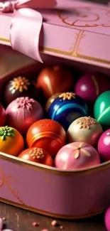Vibrant gift box with colorful round ornaments.