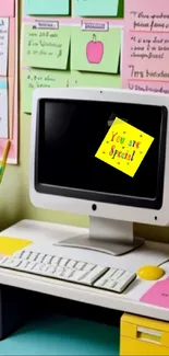 Retro computer with colorful notes and 'You are Special' sticker.