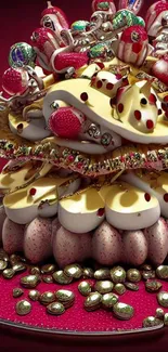 Artistic dessert creation with vibrant elements in burgundy hues.