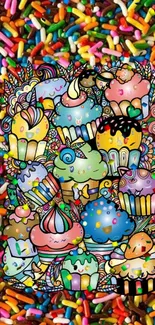 Colorful cupcakes and sprinkles wallpaper