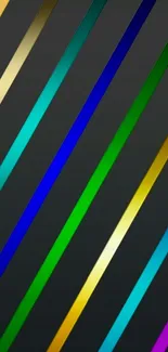 Vibrant mobile wallpaper with colorful diagonal stripes on a dark background.