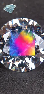 Colorful explosion inside a diamond against a dark background.