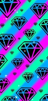 Colorful gradient wallpaper with black diamond outlines.