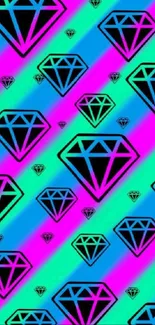 Vibrant diamond pattern wallpaper with neon colors.