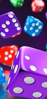 Vibrant wallpaper featuring floating colorful dice.