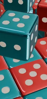 Vibrant dice-themed mobile wallpaper with teal and red cubes.