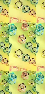 Colorful dice pattern on yellow background wallpaper.