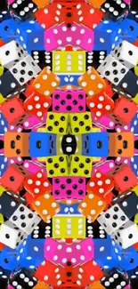 Vibrant multicolored dice pattern wallpaper.
