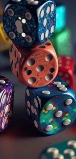 Colorful stacked dice mobile wallpaper.