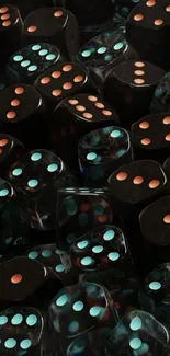A vibrant and colorful wallpaper with multiple dice displaying various numbers.