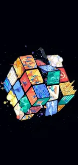 Colorful Rubik's Cube illustration on black background in digital art style.