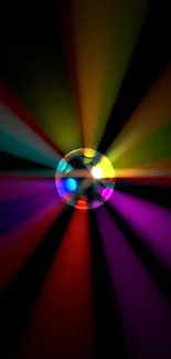 Colorful disco ball beams vibrant lights on a black background.