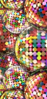 Colorful disco ball reflections with vibrant circles.