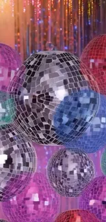 Vibrant disco balls creating a colorful mobile wallpaper vibe.